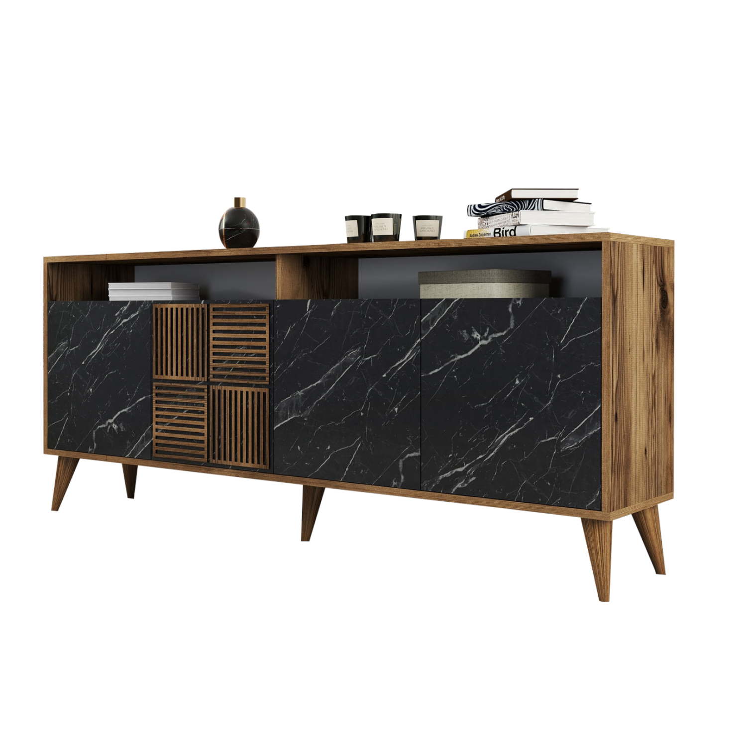 ΜΠΟΥΦΕΣ ΜΕΛΑΜΙΝΗΣ ΚΑΡΥΔΙ ΜΕ ΟΨΗ ΜΑΥΡΟΥ ΜΑΡΜΑΡΟΥ HM9506.02  160x35x78Υ εκ.