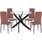 ΣΕΤ ΤΡΑΠΕΖΑΡΙΑΣ 5ΤΜΧ LADY HM21199.02 ΓΥΑΛΙ--ΜΕΤΑΛΛΟ ΣΕ ΜΑΥΡΟ & ΒΕΛΟΥΔΟ ΣΑΠΙΟ ΜΗΛΟ