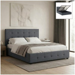 Κρεβάτι Iro  υφασμάτινο με αποθηκευτικό χώρο χρώμα ανθρακί 150x200εκ.