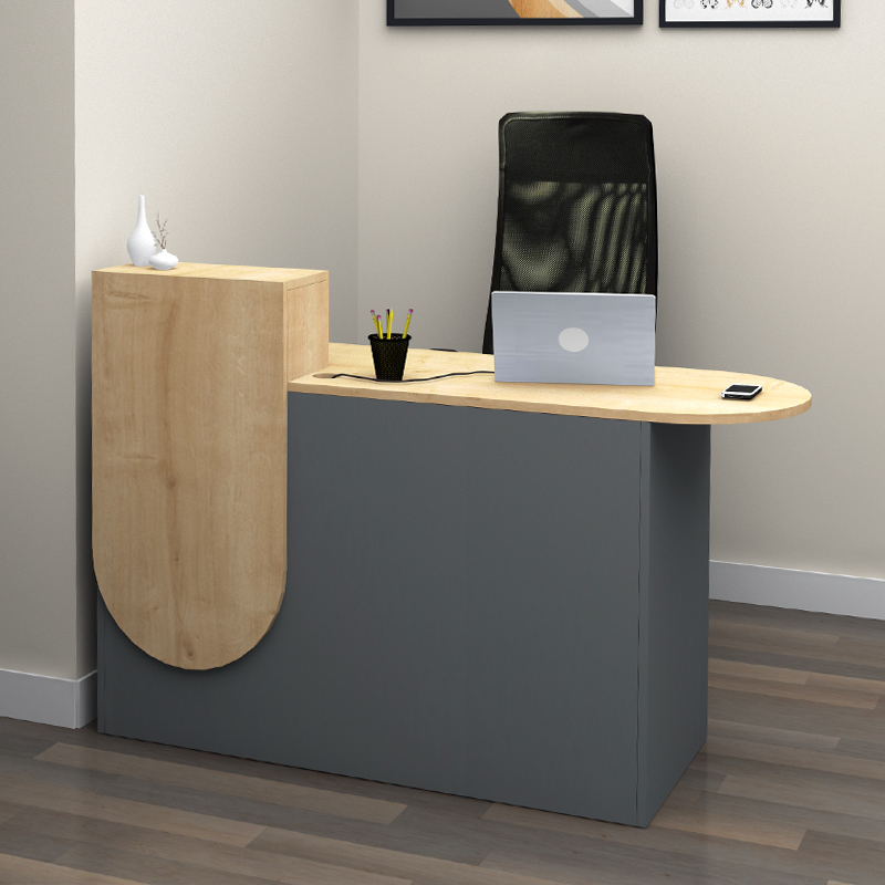 Γραφείο υποδοχής - reception Rezio  χρώμα ανθρακί - φυσικό οξιάς 140x50x101,8εκ.