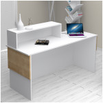 Γραφείο υποδοχής - reception Dustin  χρώμα λευκό - φυσικό οξιάς 160x60x101,8εκ. - Image 2