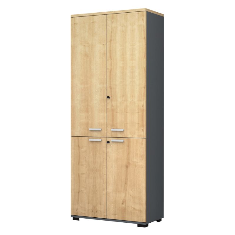 Ντουλάπα γραφείου με κλειδαριά επαγγελματική Venturo  χρώμα ανθρακί - φυσικό οξιάς 80x40x200εκ.