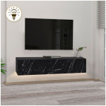 Έπιπλο τηλεόρασης επιτοίχιο Aristo  με LED χρώμα μαύρο - εφέ μαρμάρου 135x31,6x25εκ.