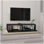 Έπιπλο τηλεόρασης επιτοίχιο Aristo  με LED χρώμα μαύρο - εφέ μαρμάρου 135x31,6x25εκ. - Image 2