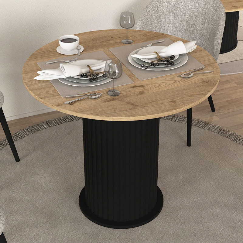 Τραπέζι Bohema  χρώμα μαύρο - sepet oak Ø90x77,7εκ.