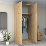 Ντουλάπα ρούχων Victoria  δίφυλλη με πατάρι χρώμα φυσικό οξιάς 100x60x240εκ. - Image 2