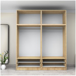 Ντουλάπα ρούχων Victoria  τετράφυλλη με πατάρι και συρτάρια χρώμα φυσικό οξιάς 200x60x240εκ. - Image 3