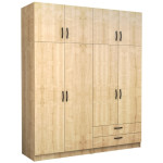 Ντουλάπα ρούχων Victoria  τετράφυλλη με πατάρι και συρτάρια χρώμα φυσικό οξιάς 200x60x240εκ.