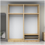 Ντουλάπα ρούχων Victoria  τετράφυλλη με πατάρι και συρτάρια χρώμα φυσικό οξιάς 200x60x240εκ. - Image 3