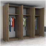 Ντουλάπα ρούχων Victoria  εξάφυλλη με πατάρι χρώμα καρυδί 300x60x240εκ. - Image 2