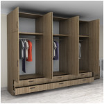 Ντουλάπα ρούχων Victoria  εξάφυλλη με πατάρι και συρτάρια χρώμα καρυδί 300x60x240εκ. - Image 2