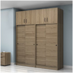 Ντουλάπα ρούχων Regio  τετράφυλλη συρόμενη με πατάρι χρώμα καρυδί 200x60x240εκ. - Image 3