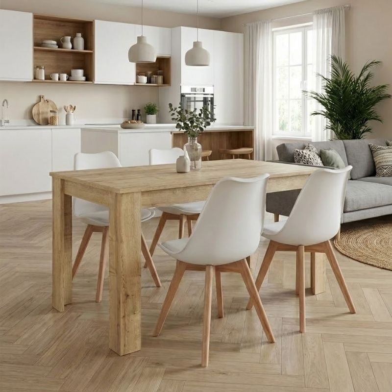 Σετ τραπεζαρία 5τμχ Darlen - Viva  χρώμα sapphire oak - λευκό/φυσικό πόδι 125x72x74εκ.