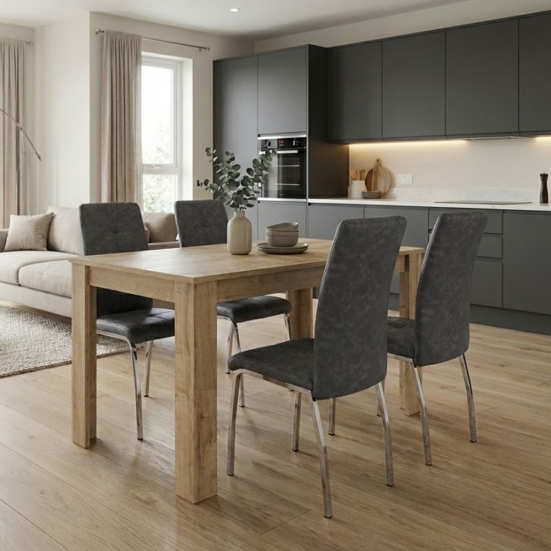 Σετ τραπεζαρία 5τμχ Darlen - Alma  χρώμα sapphire oak - γκρι 125x72x74εκ.