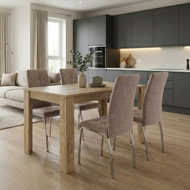 Σετ τραπεζαρία 5τμχ Darlen - Alma  χρώμα sapphire oak - μπεζ 125x72x74εκ.