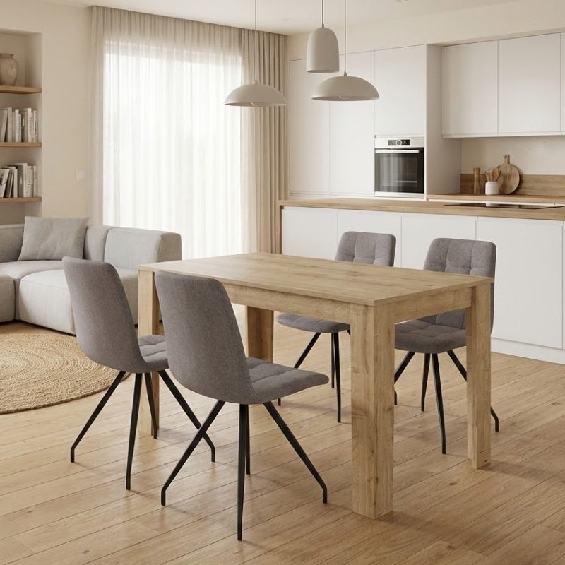 Σετ τραπεζαρία 5τμχ Darlen - Bianca  χρώμα sapphire oak - ανοιχτό μπεζ 125x72x74εκ.