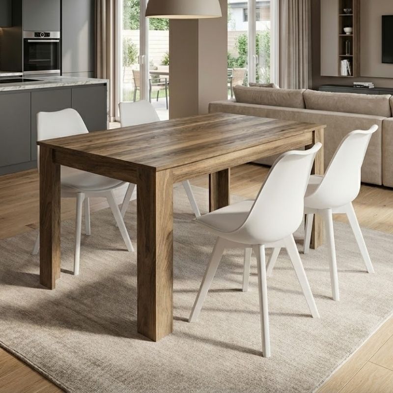 Σετ τραπεζαρία 5τμχ Darlen - Viva  χρώμα καρυδί - λευκό 125x72x74εκ.