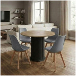 Σετ τραπεζαρία 5τμχ Bohema - Viva  χρώμα μαύρο/sepet oak - γκρι Ø90x77,7εκ.