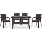 Σετ τραπεζαρία κήπου Callan  5τμχ πολυπροπυλενίου τραπέζι 140x80 - πολυθρόνα recycled χρώμα καφέ S_GP046-0003,1+GP046-0001,2x4