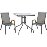 ΣΕΤ ΤΡΑΠΕΖΑΡΙΑΣ 3ΤΜΧ FIGO HM10730.01-- 2 ΚΑΡΕΚΛΕΣ & ΤΕΤΡΑΓΩΝΟ ΤΡΑΠΕΖΙ 60x60εκ ΓΚΡΙ